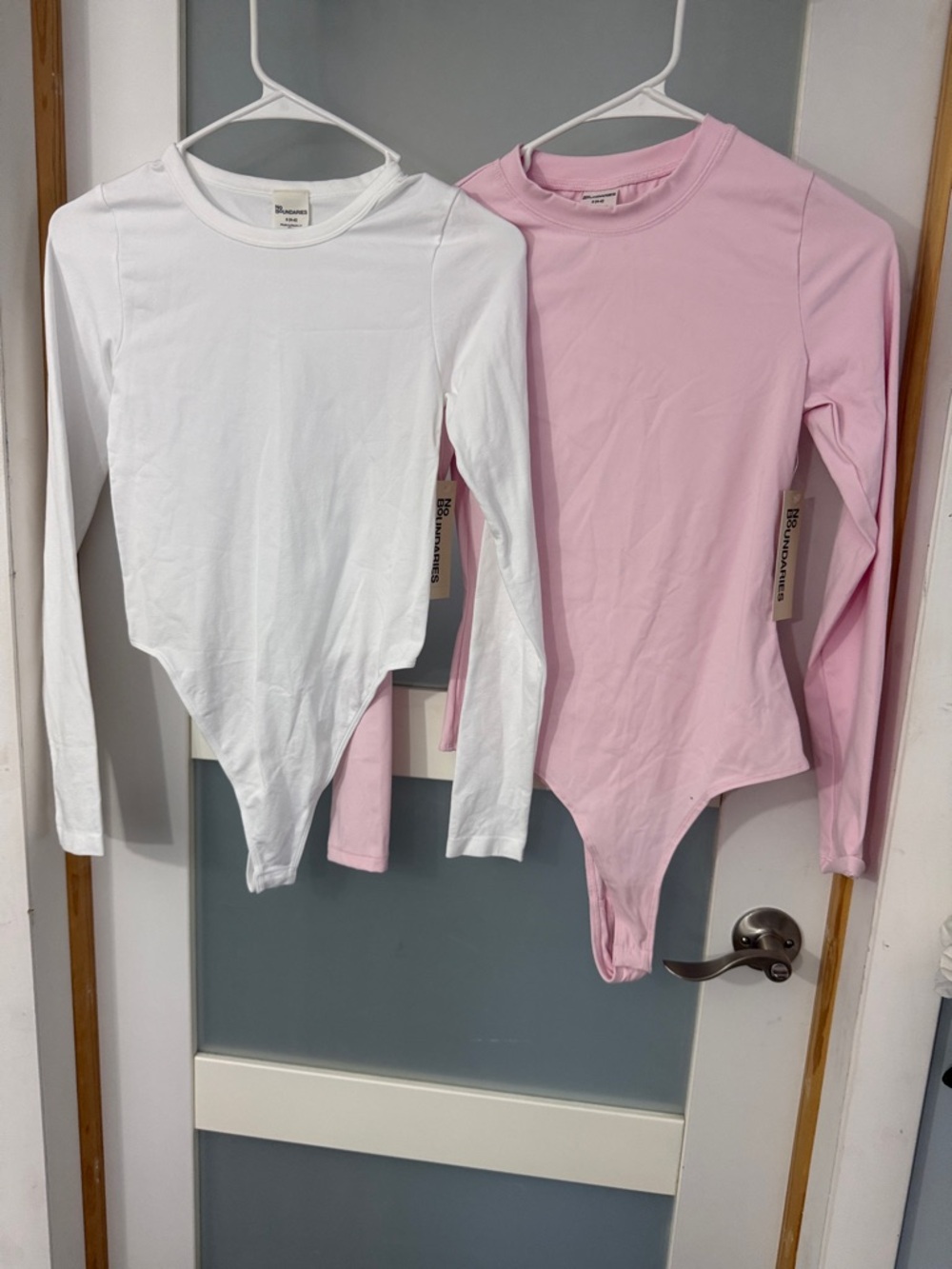 No Boundaries White & Light Pink Long Sleeve Bandeau Bodysuits
